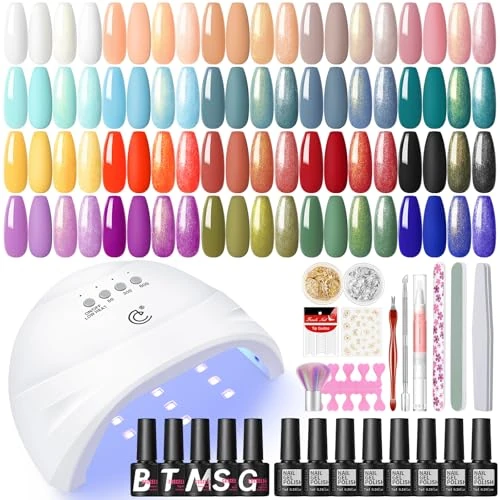 COSCELIA 38PCS U V Gel Nagellack Set,20PCS Gel Nägel Starterset mit Base Top Matte Glitter Coat, Black White Blau Farben Gellack Set, Geschenke für Frauen Nail Art zu Hause
