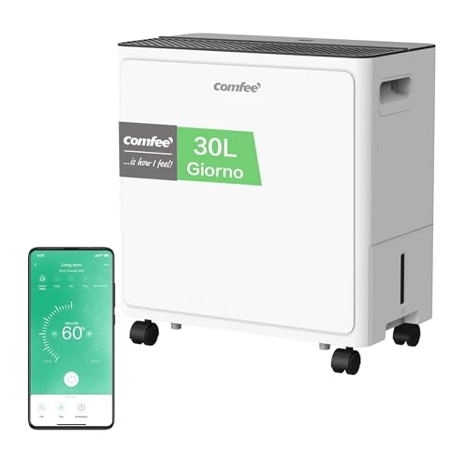 COMFEE Powerful Dehumidifier, Absorbs up to 30L/Day, Tumble Dryer, Comfort Mode, 3L Tank, 24H Timer, Ideal for Large Rooms of 58-73㎡, Garage, Basement