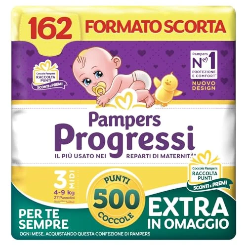 Offerta a tempo: Pampers Progressi Midi +500 Punti Coccole extra in omaggio, Taglia 3 (4) — 29% da 66,93 € a 47,59 €
