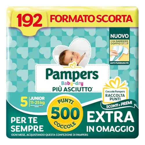 Pampers Baby Dry Junior Size 5 (11-25kg), 192 Nappies + 500 Extra Pamper Points