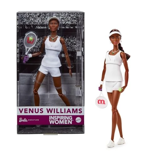 Offerta a tempo: Barbie Signature - Venus Williams Serie Inspiring Women, bambola da collezione con completo da tennis e racchetta inclusa, confezione da esposizione, 6+ anni, HRM49 - 68% da 54.99 € a 17.76 €