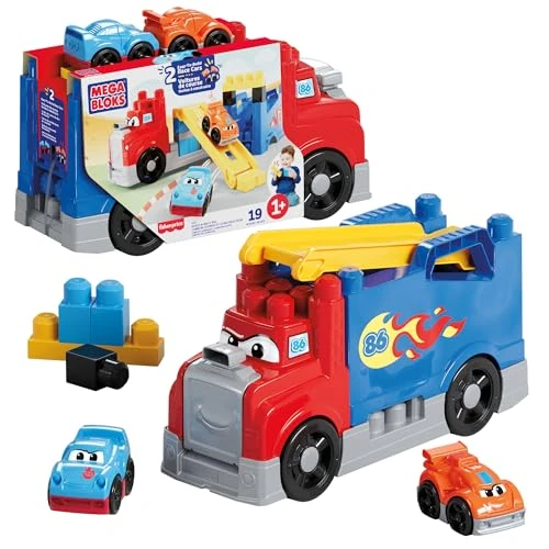 Offerta a tempo: Mega Bloks - Autotreno Monta e Sfreccia, set veicolo di 19 blocchi da costruire con custodia, 2 macchinine da corsa incluse, giocattolo per bambini, 1+ anni, JFR29 - 0.00% da 27.99 € a 27.99 €