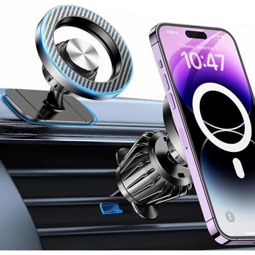 Coolpow Car Mobile Phone Holder for MagSafe, 20 Strong Magnets, 360 Rotatable, iPhone 15/14/13/12 Pro Max Compatible, Automobile Mount, Black