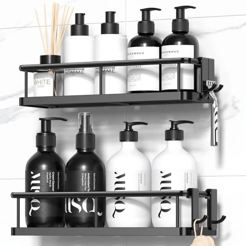 Limited-time offer: YASONIC Shower Caddy Adhesive, Rustproof Shower Shelves for Inside Shower, Large Capacity Bathroom Organizers and Storage, Shower Storage with Removable Hooks, No Drill Bathroom Accessories Black from 12.99 GBP to 12.99 GBP (save 0%)