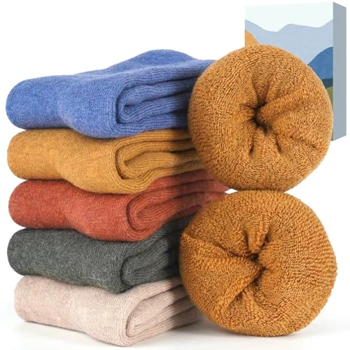 Oferta limitada: Calcetines Térmicos 5 Pares Mujer para Invierno - Algodón Gordos Calentitos para Frío Extremo - Regalos Navidad para Madres, Abuela, Adolescentes y Chicas de 11.99 EUR a 5.99 EUR (ahorro 50%)