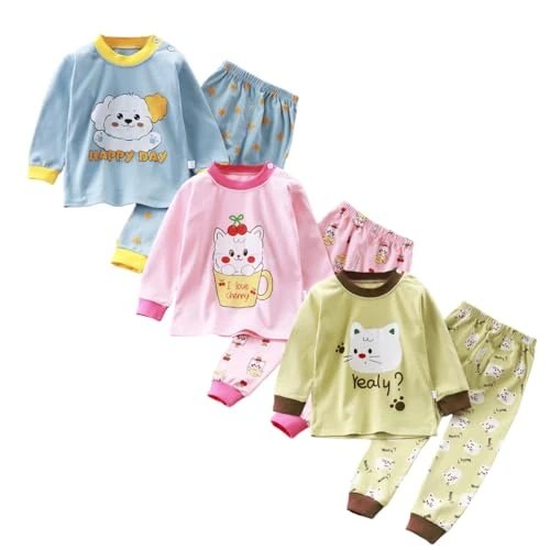 XM-Amigo 3Set/Pack Impression de Dessin animé Filles Coton Pyjama Bébé Coton Pyjama Four Seasons sous-vêtements Ensembles Enfants（Label Size:100/65 ）