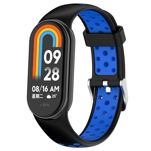 FTRONGRT Strap Compatible with Xiaomi Smart Band 10/10 NFC / 9/9 NFC / 8/8 NFC, Soft Silicone, Comfortable Watch Wristband. Black Blue