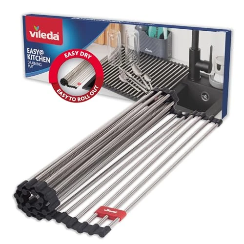 Offre limitée : Vileda Egouttoir Enroulable 45 x 40 cm Acier Inoxydable et TPE - Egouttoir à Vaisselle Pliable - 24 Barres - Idéal comme Support pour Vaisselle et Couvercle d'évier de 19.99 € à 19.99 € (0.00% de remise)