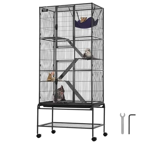 Offerta a tempo: VEVOR Gabbia per Animali in Metallo Rotelle 1755 mm, Grande Gabbia Critter Nation a 4 Livelli, Facile Installare Gabbia per Animali con Rampe e Vassoio, Ruote Bloccabili, Ampio Ripiano di Stoccaggio - 42% da 289.99 € a 168.06 €