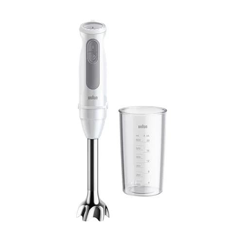 Braun MultiQuick 5 MQ 50001 M Staafmixer met PowerBell Plus-technologie, Minipimer 21 snelheden + Turbo, Easy Click Plus-systeem, ergonomische mixer, stalen as, beker van 600 ml, 1000 W, wit