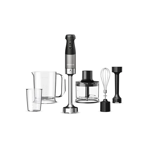 Offerta a tempo: Kenwood Triblade XL Pro HBM80.322BK, Minipimer con Sistema Triblade, Velocità Variabile + Turbo, Asta in Acciaio Inox, Tritatutto da 500ml, Frusta, Emulsionatore, Bicchieri 700 e 250 ml, 1200W, Nero - 24% da 119.00 € a 89.90 €