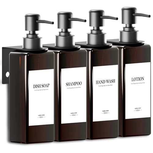 Oferta limitada: 4 Piezas Dispensador Jabon Pared Sin Taladrar, 500ml Marrón Gel y Champu Ducha con 4 Soportes y Etiquetas Tridimensionales Estancas para Cocina y Baño de 23.99 € a 23.99 € (ahorro 0.00%)