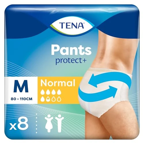 TENA Pants Normal Medium (M) - chłonne, rozciągliwe, jednorazowe figi na wyciek moczu, majtki dla niej i dla niego, uniseks, dyskretne i wygodne, 1 opakowanie 8 sztuk