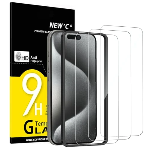 Oferta ograniczona: NEW'C 3 Sztuki, Ochraniacz Ekranu do iPhone 15 Pro (6,1 cala), Folia ochronna ze szkła hartowanego bez pęcherzyków powietrza, odporność na zarysowania - Zawiera narzędzie ułatwiające montaż z 33.00 EUR na 33.00 EUR (znizka 0%)