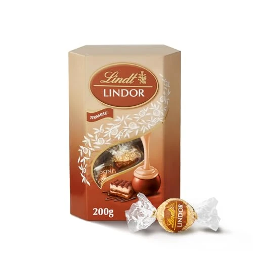Offerta a tempo: Lindt LINDOR Cornet Tiramisù, Confezione di praline di cioccolato Lindt al gusto Tiramisù, Praline LINDOR con guscio croccante e ripieno d'irresistibile scioglievolezza, Formato 200g - 22% da 8.99 € a 6.99 €