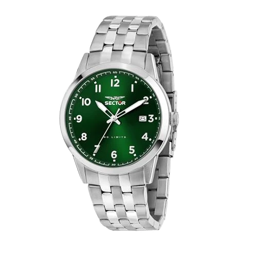 Sector No Limits Herenhorloge, tijdweergave, datum, analoog, 41 mm, collectie 660, cadeau voor afstuderen voor heren, Groen, 41, Armband