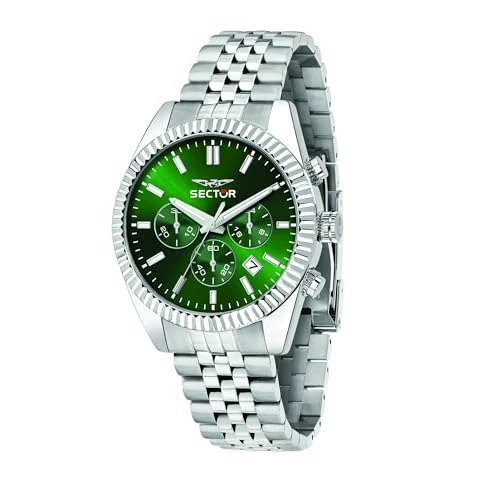 Sector 660 chronograph men's watch green background R3273640004 steel case and bracelet