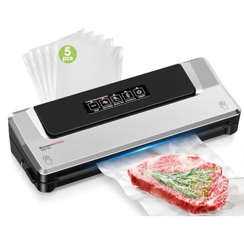 Offerta a tempo: Bonsenkitchen Macchina Sottovuoto per Alimenti 4 in 1 - Macchina Sottovuoto per La Cottura Sottovuoto e La Conservazione di Alimenti Freschi, Con Modalità Vuoto Esterno, con 5 sacchetti sottovuoto - 15% da 39.99 € a 33.99 €