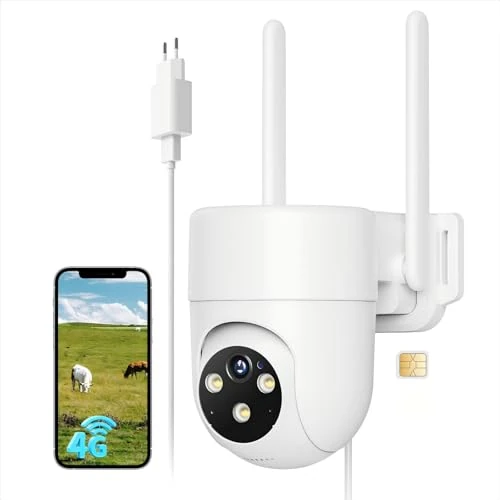 NUASI 4G LTE bewakingscamera voor buiten, met simkaart, 2K PTZ 360° IP-camera zonder wifi, outdoor met nachtzicht in kleur, AI-persoonsherkenning en 2-weg audio, IP66 waterdicht