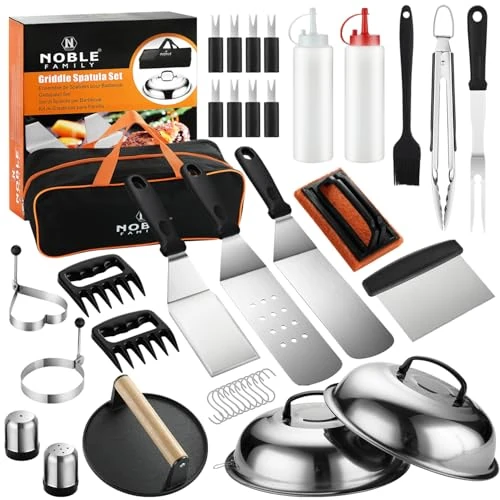 Offerta a tempo: N NOBLE FAMILY 38PCS Kit di Accessori Barbecue, Professionali per Set Spatola Barbecue all'aperto, Spatola per Barbecue per Piastra in Acciaio Inossidabile con Pinze, Pressa per Hamburger, Borsa - 30% da 45.99 € a 32.38 €