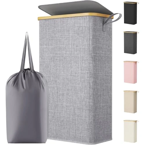 Offerta a tempo: Lifewit Cesto Portabiancheria Salvaspazio, Cesta Biancheria Sporca con Coperchio, Porta Biancheria Sporca Slim per Bagno, Laundry Basket per Camera da Letto, Bagno, Lavanderia, 80 L, Grigio Chiaro - 24% da 31.99 € a 24.42 €