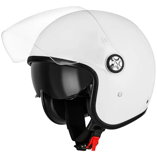 Oferta limitada: Favoto Casco de Moto Jet para Hombre - con Doble Visor y Visera Solar Casco 3/4 para Scooter Aprobado por ECE 22.06 Transpirable para Hombre y Mujer Talla M (57-58 cm) Blanco de 69.99 EUR a 58.79 EUR (ahorro 16%)