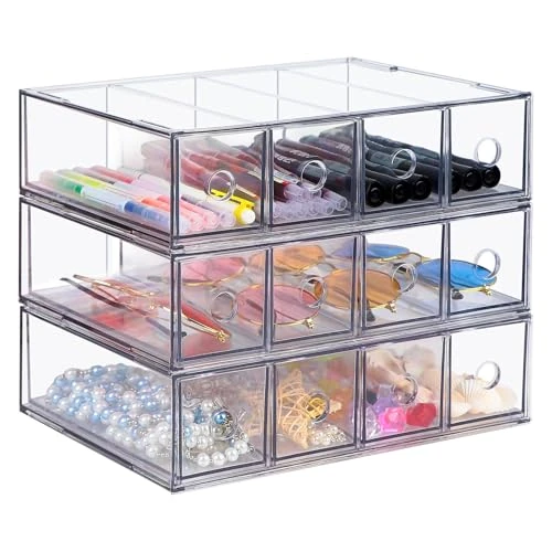 Offerta a tempo: SUPAWAY 3 pezzi Cassetto organizzatore con 12 scomparti Cassetto box impilabile Scrivania organizzatore con cassetto rimovibile Storage box multifunzione per cancelleria, Mark, ufficio, occhiali sole - 42% da 55.99 € a 32.63 €