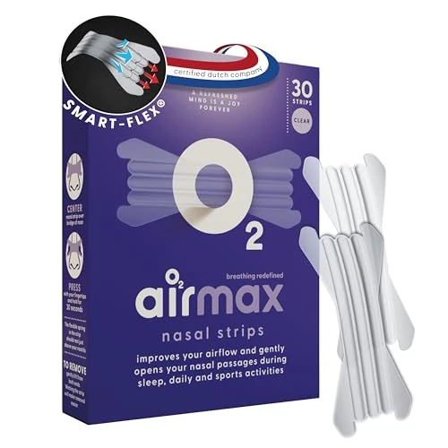 Air Max nasal strips anti ronflement - 30 nasal strips transparente - Ouvre le passage nasal - flux d'air | Améliorer le sommeil, soulager la congestion nasale - utiliser pendant le sport
