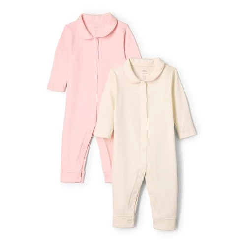 Amazon Essentials x Sofia Grainge Unisex Baby Fußloser Schlafanzug, 2er-Pack, Elfenbein/Rosa, Frühchen