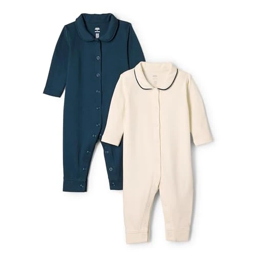 Amazon Essentials x Sofia Grainge Unisex Babies' Footless Sleepsuit, Pack of 2, Ivory/Navy, Premature