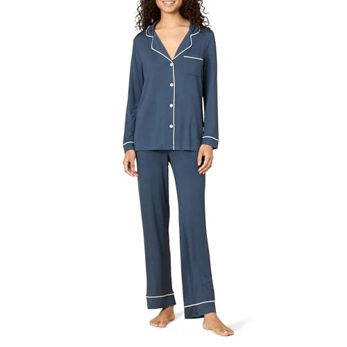 Amazon Essentials x Sofia Grainge Pigiama in Modal Elasticizzato con Pantaloni Lunghi e Maniche Lunghe Donna, Blu Marino Scuro, XS