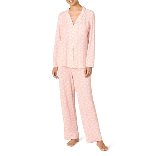 Amazon Essentials x Sofia Grainge Conjunto de Pijama Modal Elástico de Manga Larga y Pantalón de Longitud Completa Mujer, Rosa Pálido Oso Polar, M