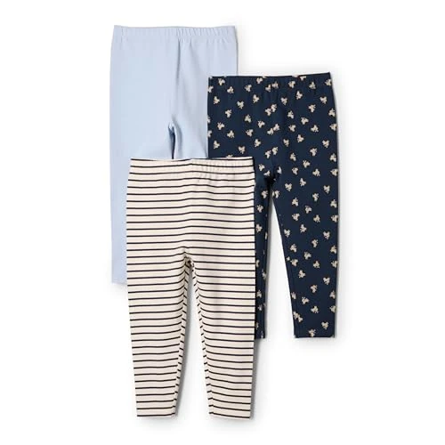 Amazon Essentials x Sofia Grainge Legging Bebé Niña, Pack de 3, Azul Claro/Conejitos/Rayas, 3-6 Meses