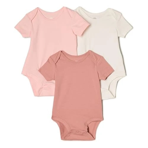 Amazon Essentials x Sofia Grainge Body de Manga Corta con Cuello Redondo Unisex Bebés, Pack de 3, Marfil/Rosa/Terracota, 3-6 meses