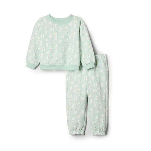 Amazon Essentials x Sofia Grainge Conjunto de Sudadera y Pantalón Unisex Bebés, Verde Pálido Conejos, 0 Meses