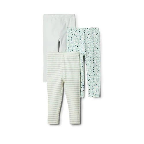 Amazon Essentials x Sofia Grainge Baby Girls' Legging, Pack of 3, Pale Green/Sheep/Stripes, 0 Months