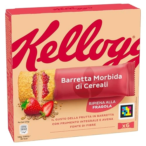Kellogg's Barretta Morbida | Snack di Cereali al Gusto Fragola | con Frumento Integrale e Avena | Ricca di Fibre | 6 barrette da 37g (Confezione da 222g)