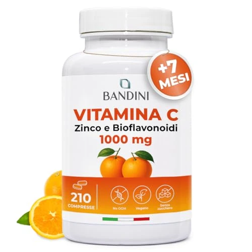 Offerta a tempo: Bandini® Vitamina C 1.000mg + Zinco 210 Compresse (+7 Mesi) | Sistema Immunitario, Pelle, Ossa, Unghie, Capelli | Integratore con Acido Ascorbico ad Alto Dosaggio e Bioflavonoidi 100% Vegan - 5% da 16.90 € a 15.99 €