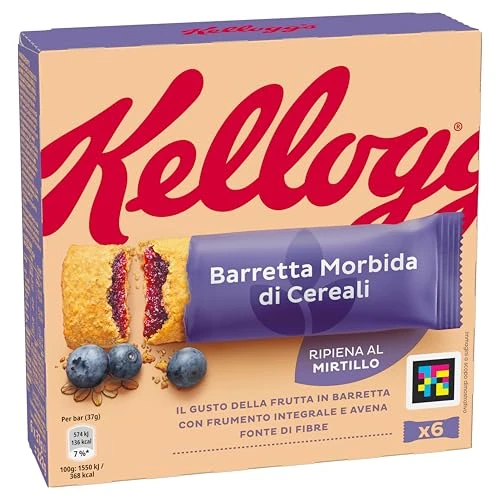 Offerta a tempo: Kellogg's Barretta Morbida | Snack di Cereali al Gusto Mirtillo | con Frumento Integrale e Avena | Ricca di Fibre | 6 barrette da 37g (Confezione da 222g) - 40% da 3.85 € a 2.32 €