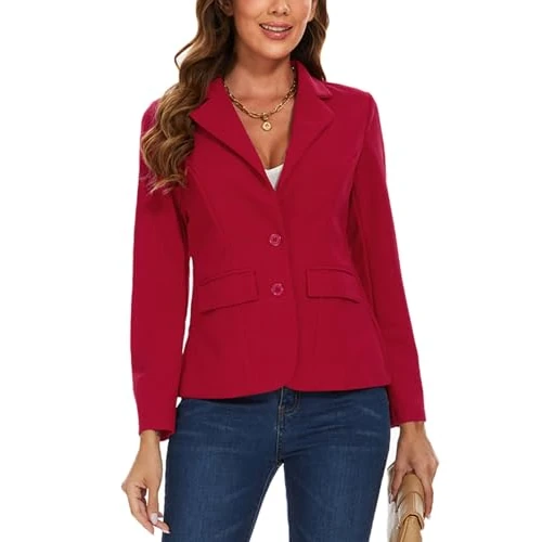 LADI TREND Blazer for Women UK Classic Blazers Slim Fit Notched Lapel Suit Versatile (Red M)