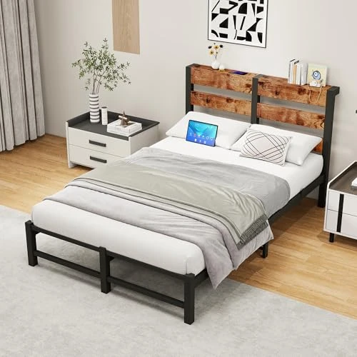 Offerta a tempo: VERFARM Telaio Letto Moderno 120 x 200 cm, con Rete a Doghe e Testiera in Legno, Per Camera da Letto o da Ospiti - 0.00% da 69.99 € a 69.99 €