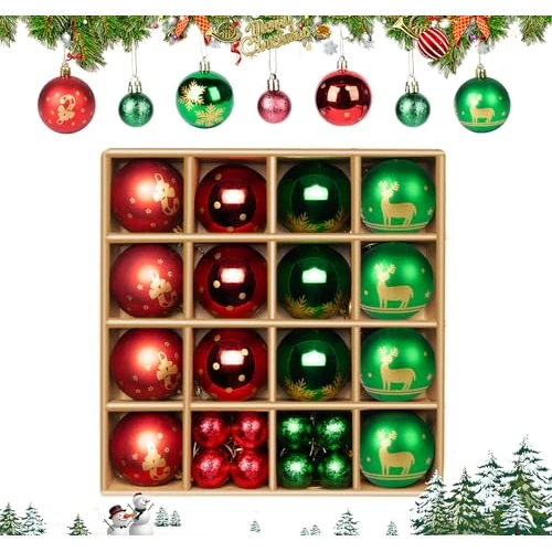 Offerta a tempo: ilauke Set di 30 gingilli natalizi, decorazioni natalizie per l'albero di Natale con anello di sospensione per decorazioni natalizie e per feste (rosso e verde) - 0% da 3.99 € a 3.99 €