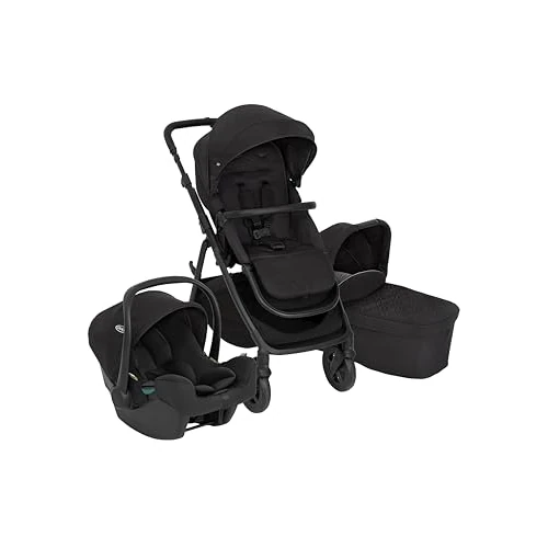 Graco - Near2Me DLX Trio Baby Stroller (from Birth to Approx. 4 Years), Baby Car Seat (40 to 75 cm) and Carrycot (from Birth to Approx. 6 Months (max. 9 kg), Midnight