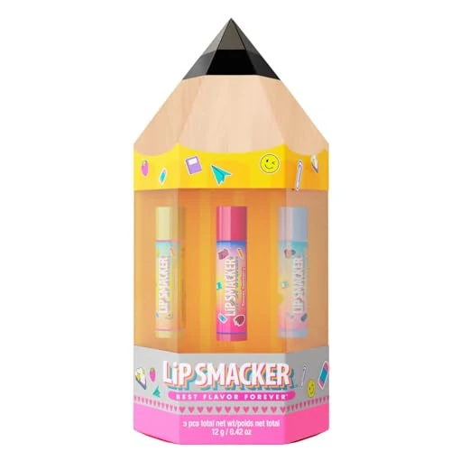 Lip Smacker, Back to School Collection, Pencil Box Lip Balm Trio, 3-delige Lippenbalsem Set Kinderen, Back to School Giftset in Schattig Potlood-vormige doos, Leuke Lippenbalsem Kinderen