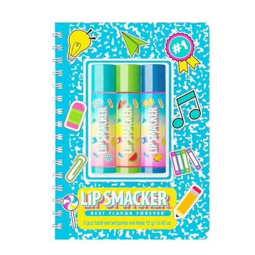 Offerta a tempo: Lip Smacker, Back to School Collection, Spiral Notebook Lip Balm Trio, 3 Pezzi Set Balsamo Labbra con Quaderno a Spirale, Burrocacao per Bambini, Blu - 6% da 4.72 € a 4.46 €
