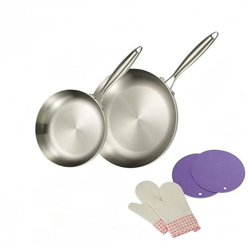 Offerta a tempo: SanheKit Padella in acciaio inox a 3 strati, set di padelle da 2 pezzi da 24/30 cm, adatta a forni e griglie a induzione, pentole, padelle, padelle, utensili da cucina, riscaldamento rapido e uniforme - 0.00% da 79.00 € a 79.00 €