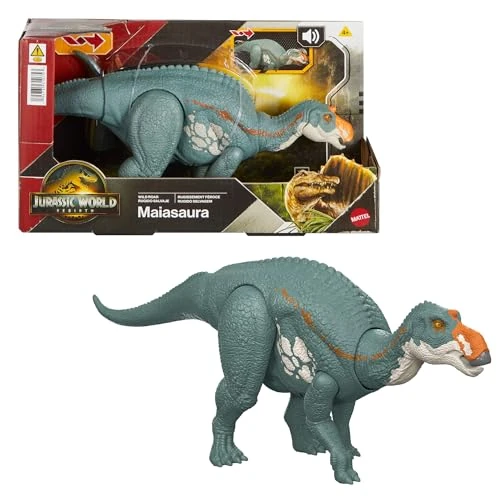Offre limitee: Jurassic World: Renaissance, Maiasaura Figurine de dinosaure articulée, jouet avec morsure commandée à partir de la queue, attaque dans toutes les directions, rugissement féroce, jeu virtuel, JGC82 de 19.99 EUR a 12.00 EUR (economie 40%)