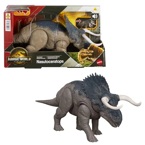 Oferta limitada: Mattel Jurassic World: El Renacer, Nasutoceratops Rugido salvaje, Dinosaurio con ataque de mordisco en múltiples direcciones y sonido controlado con la cola, diseño articulado y juego digital, JGC81 de 28.46 EUR a 23.99 EUR (ahorro 16%)