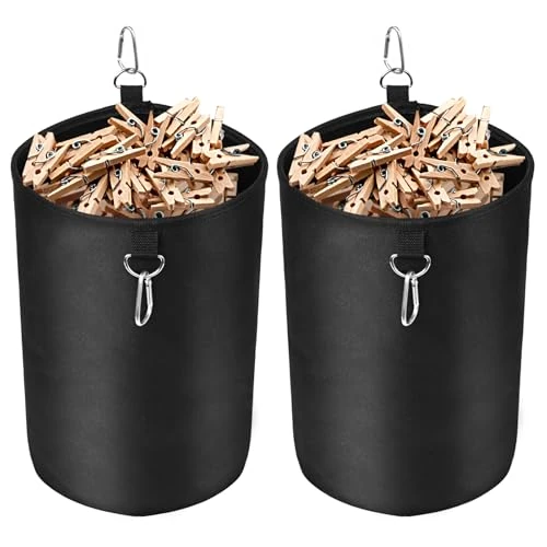 Offre limitée : AiQInu Panier Pince à Linge, Noir Anti-poussière avec Mousqueton Suspendu, Rangement pour 200 épingles à Linge, Organisateur d'épingles à Linge pour l'intérieur et l'extérieur(2 Pièces) de 13.99 € à 13.99 € (0.00% de remise)