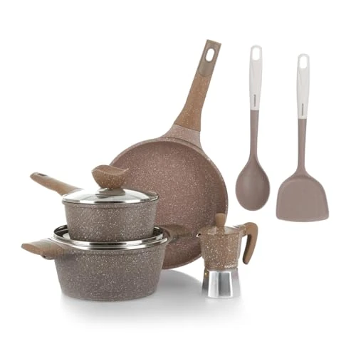 Zestaw naczyń nieprzywierających KASANOVA 0 Tłuszcze - naczynia do gotowania indukcyjnego i każdej płyty kuchennej, zawsze nieprzywierające (8 sztuk)